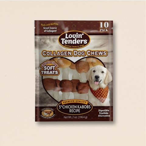 Lovin Tenders Collagen Dog Chews 5" Chicken Kabobs 10-Pack