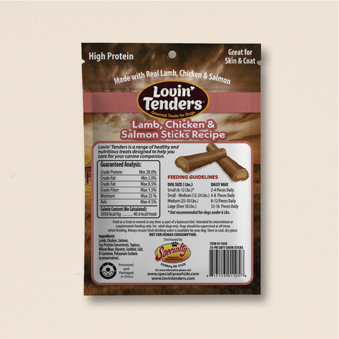 Lovin' Tenders Lamb, Chicken & Salmon High Protein Soft Chew Sticks, 10oz 35-Pack