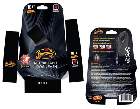 Specialty Retractable Dog Leash (Tape) LARGE, 16 ft, up to 110 lbs. in Black & Red