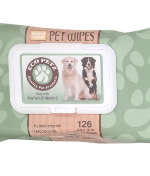 Eco Petz Pet Wipes Oatmeal Scented Large 8" x 10" Eco Friendly, 126-Pk