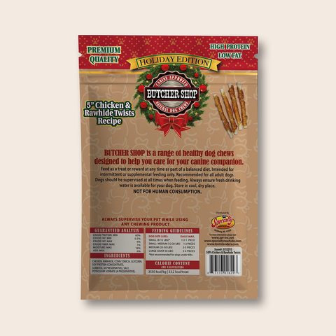 Butcher Shop Holiday Chicken & Rawhide Twists, 50 pk