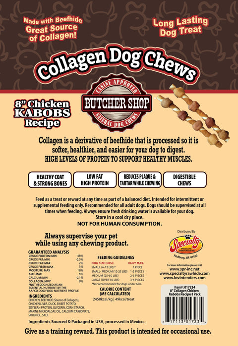 Collagen Dog Chews 8" Chicken Kabobs Recipe 8-Pk