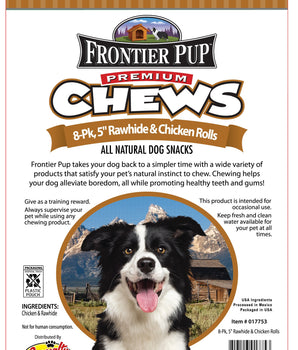 Frontier Pup Chews 5'' Chicken & Rawhide Rolls, 8-Pk