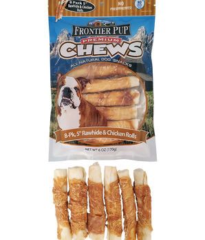 Frontier Pup Chews 5'' Chicken & Rawhide Rolls, 8-Pk