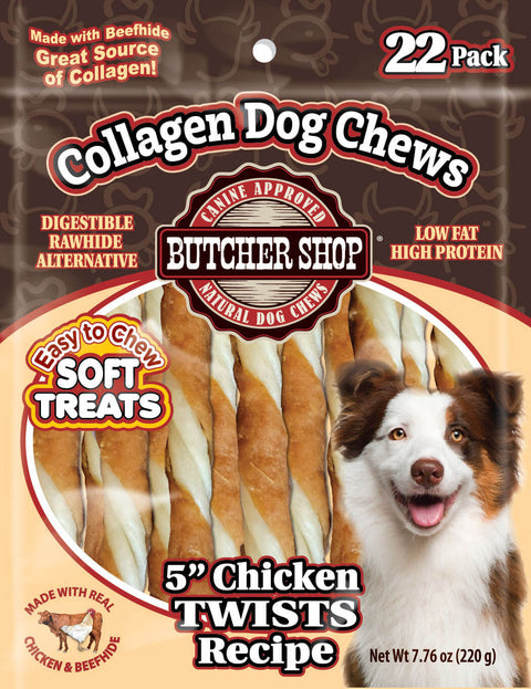 Collagen Dog Chews 5" Chicken Twists 22-Pk