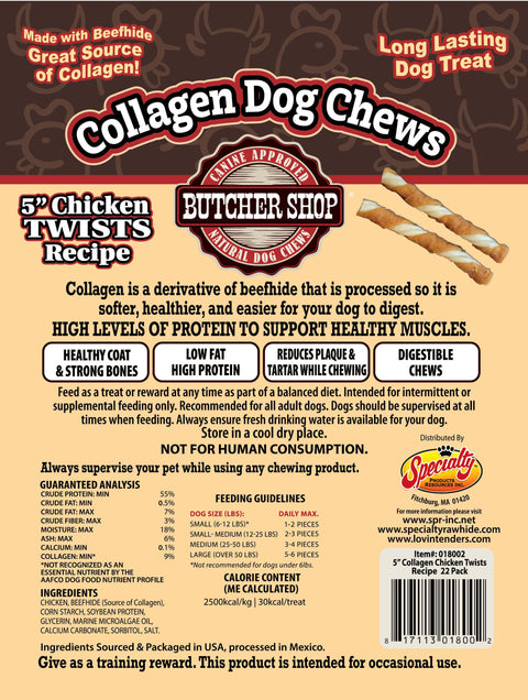Collagen Dog Chews 5" Chicken Twists 22-Pk