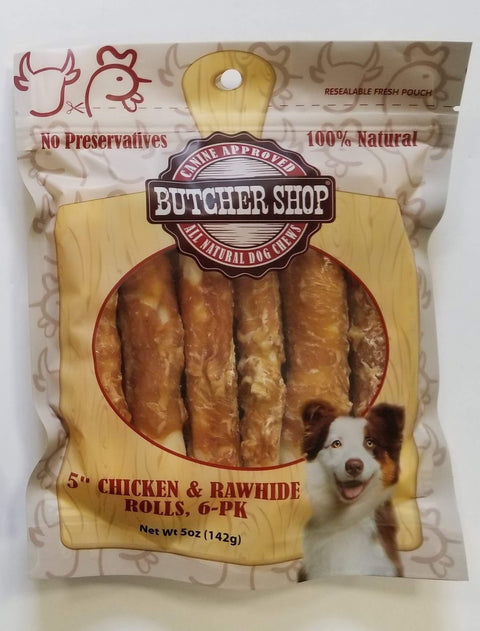 Butcher Shop 5” Chicken & Rawhide Rolls, 6-Pk