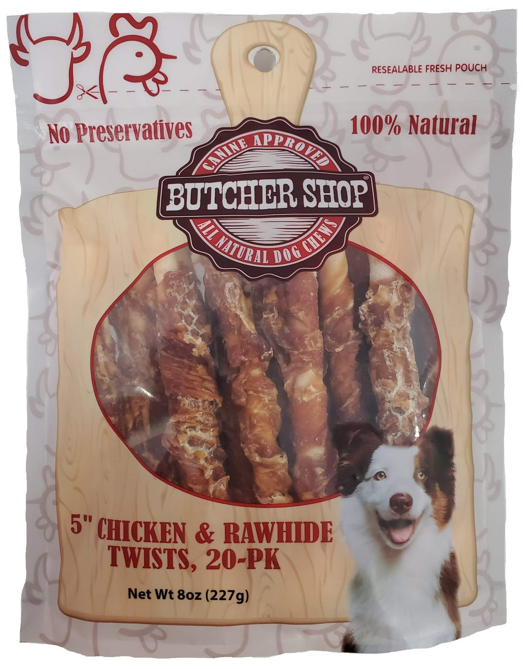 Butcher Shop 5” Chicken & Rawhide Twists, 20-Pk
