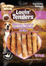 Load image into Gallery viewer, Lovin&#39; Tenders Chicken, Duck, Liver, and Sweet Potato Stuffed Rolls, 10-Pk
